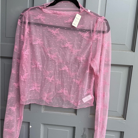 aerie Tops - NWT Aerie Long sleeve mesh layering‎ top in pink size L
